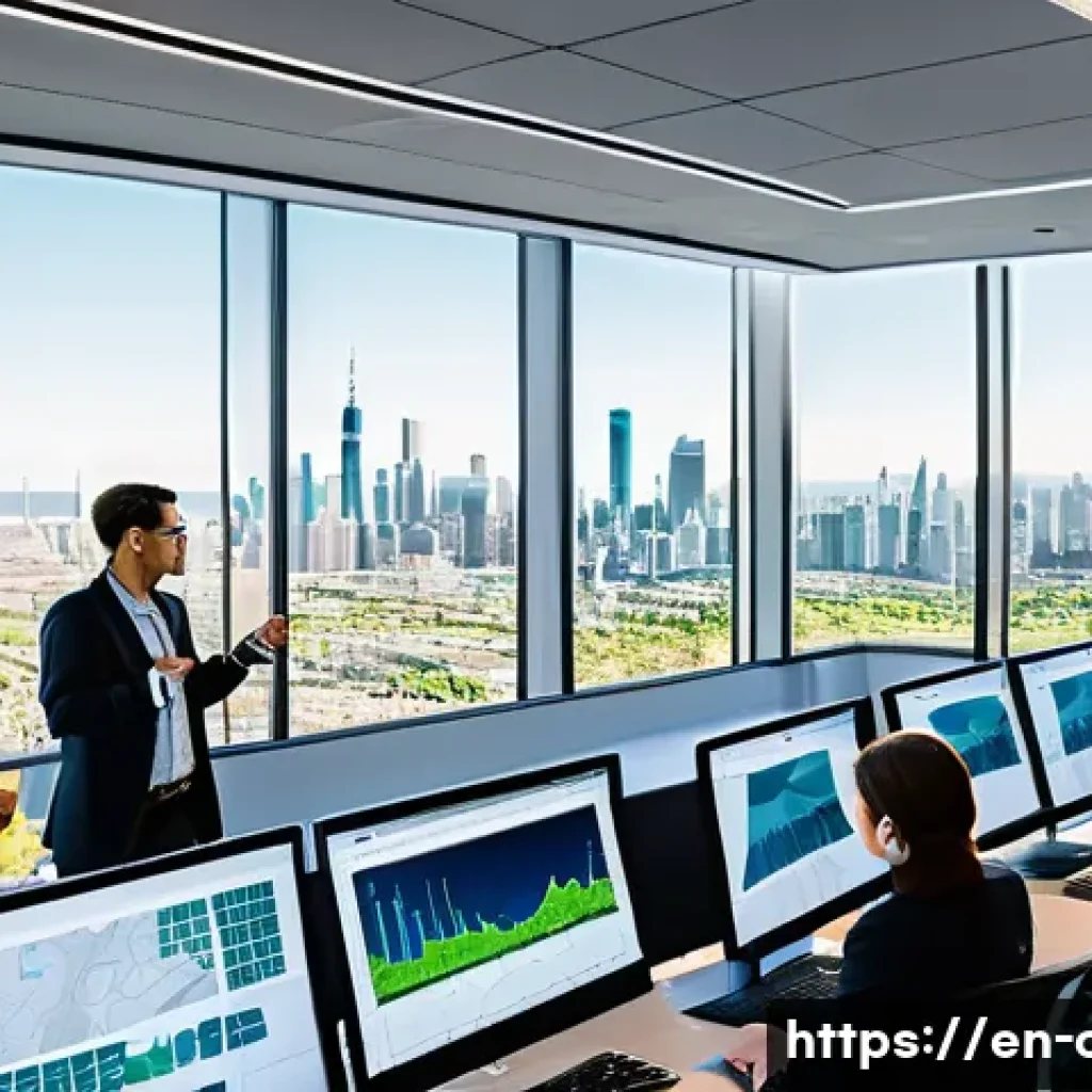도시계획 실무에 필요한 기술 - A detailed urban planning control room scene showcasing a diverse team of professionals analyzing la...