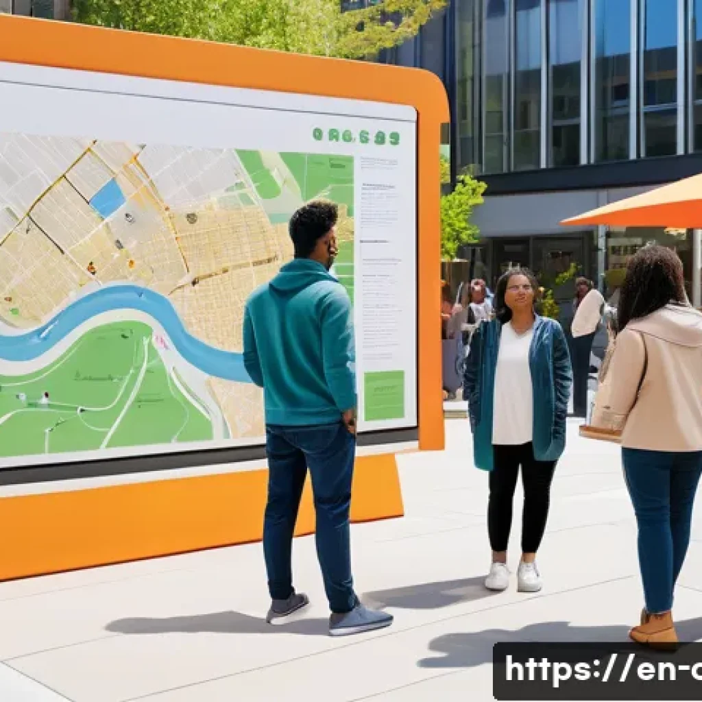 도시계획 이론과 실무 차이점 - A vibrant urban community meeting scene outdoors in a modern city plaza during daylight, featuring d...