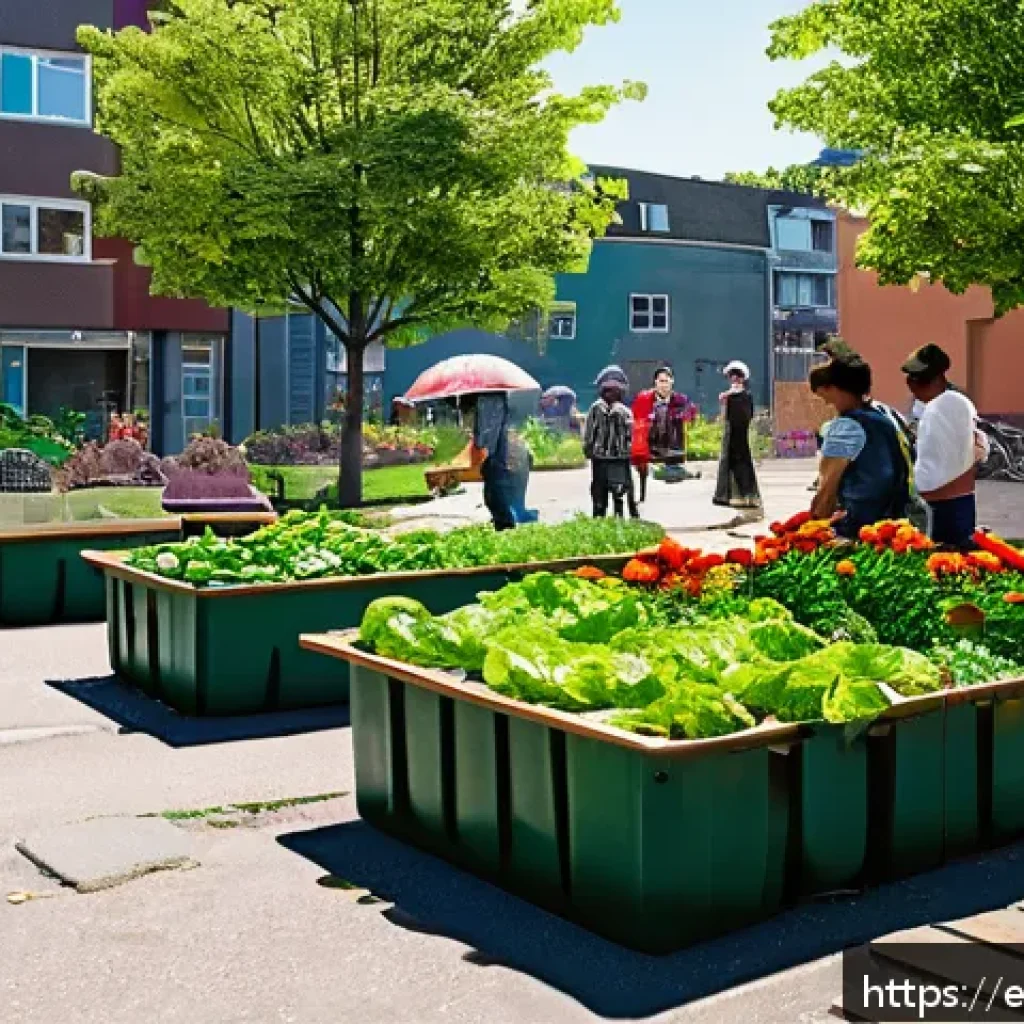 도시계획 관련 주요 업무 사례 - A vibrant urban community garden transforming a vacant city lot into a lively green space, featuring...