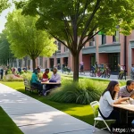 Home 20 도시계획 관련 업무에서 겪은 어려움 - A vibrant urban neighborhood scene showing a diverse group of residents engaged in a community meeti...