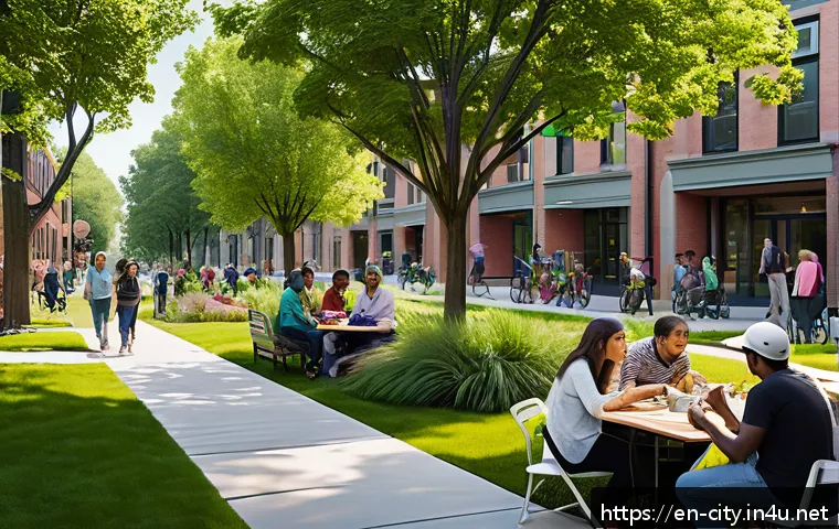 도시계획 관련 업무에서 겪은 어려움 - A vibrant urban neighborhood scene showing a diverse group of residents engaged in a community meeti...